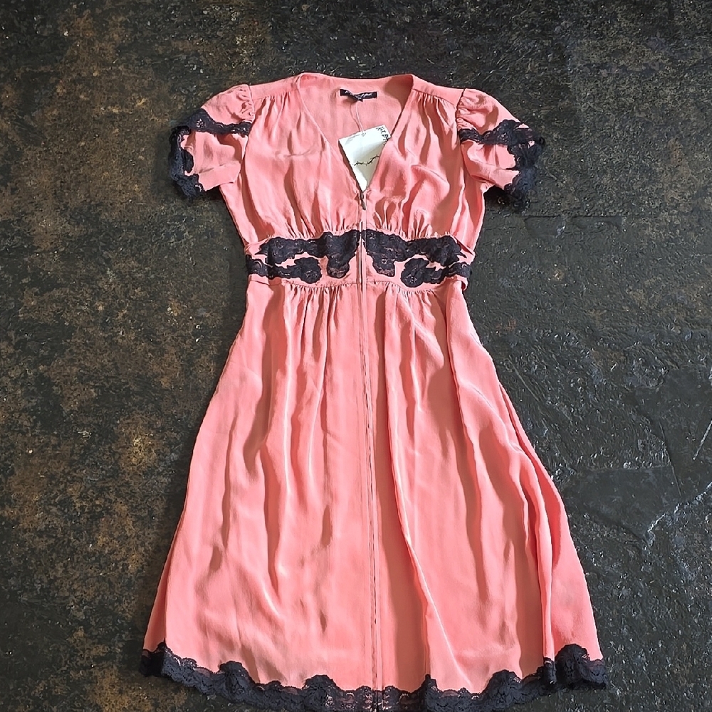 Pink Dress with Black Lace Accents